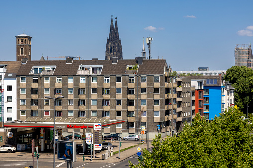 Cologne, Germany - Jun 5th 2023: Cologne was one of most bombed German cities in WWII. Hence it's cityscape is a mix of old and new buildings.