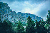1989 old Positive Film scanned, the trip view from Corvara and Badia to Dolomites, Belluno, Italy