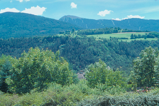 1989 old Positive Film scanned,mountain valley scenery of Merano, South Tyrol, Italy.