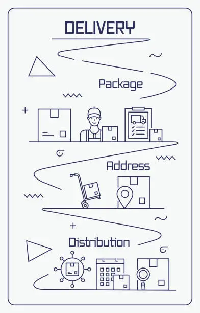 Vector illustration of Delivery Infographic Design is editable and color can be changed. Ready and stylish design icons that follow the path on a white background.