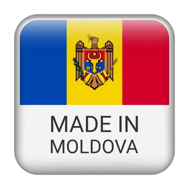 Vector illustration of Made in Moldova badge vector. Sticker with stars and national flag. Sign isolated on white background.