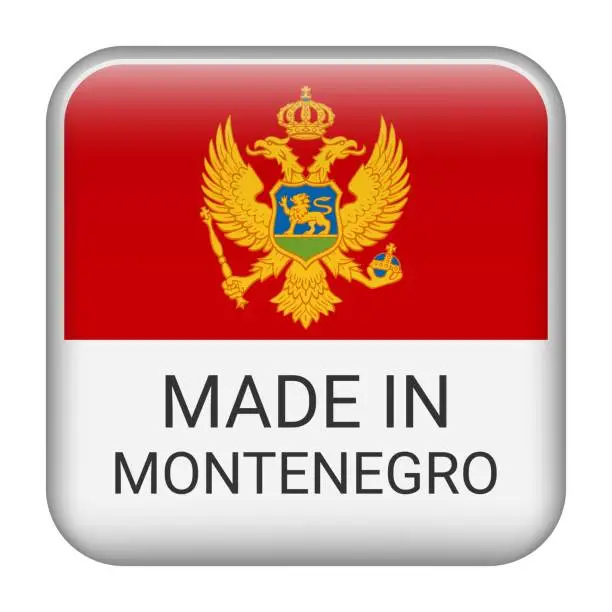 Vector illustration of Made in Montenegro badge vector. Sticker with stars and national flag. Sign isolated on white background.