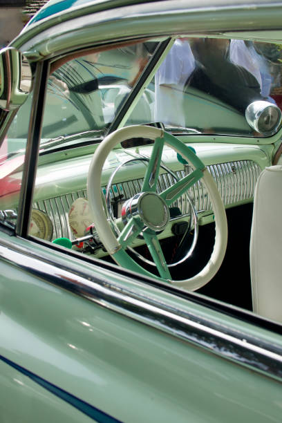 istock Vintage auto steering wheel and dashboard 1526464645