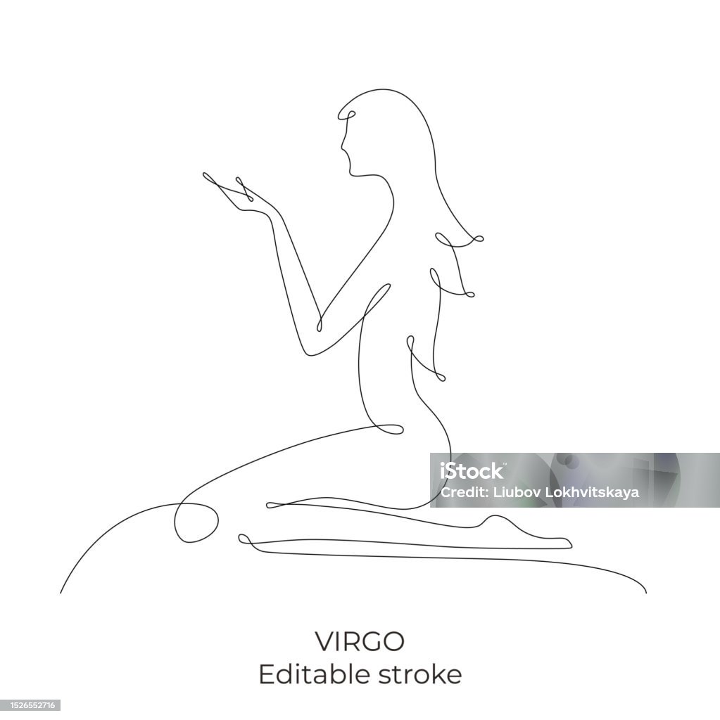 Virgo Zodiac Constellation One Single Hand Drawing Continues Line Stock