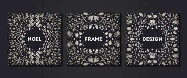 Vector illustration of Luxury Christmas frames set, abstract sketch winter design templates for package