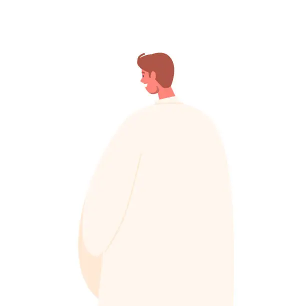 Vector illustration of Rear View Of A Man Standing Attentively During A Church Service, Displaying A Respectful And Solemn Posture