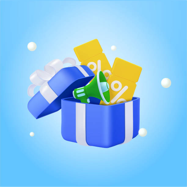 istock 3d opened gift box with bullhorn or megaphone, vouchers, coupons, isolated on background. Concept for gift box, promotion, sale off, announcement banner. 3d vector illustration. 1526590685