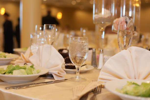 Table setting for a wedding and wedding inspiration or formal dining event stock photo