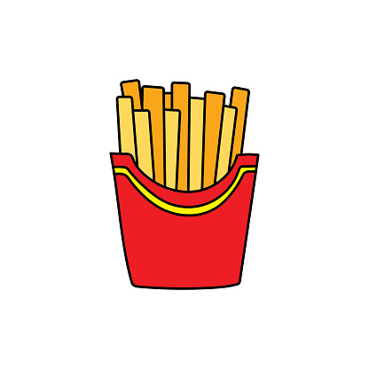 Kids drawing Cartoon Vector illustration french fries icon Isolated on White Background