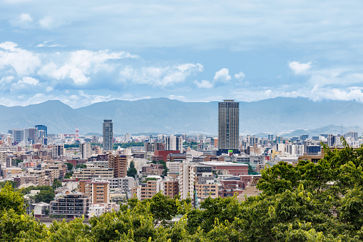 Panoramic view of Mexico city skyline on sunny day.