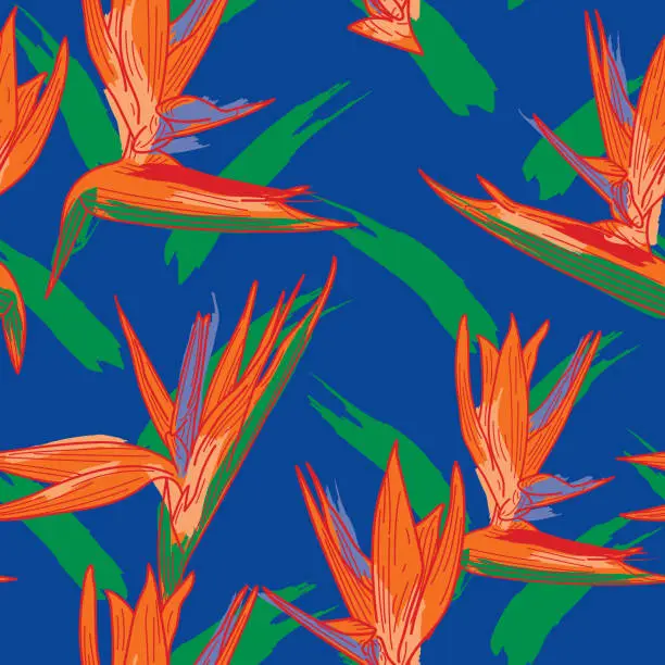 Vector illustration of Tropical Bird of Paradise Seamless Floral Pattern Background
