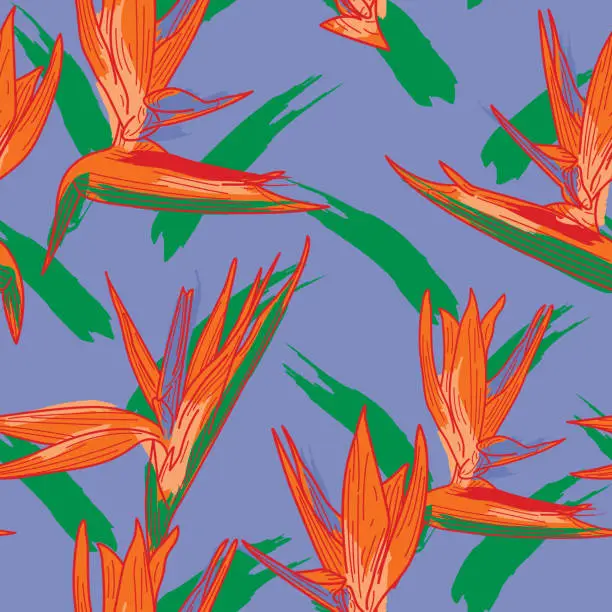 Vector illustration of Tropical Bird of Paradise Seamless Floral Pattern Background