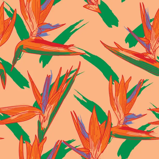 Vector illustration of Tropical Bird of Paradise Seamless Floral Pattern Background