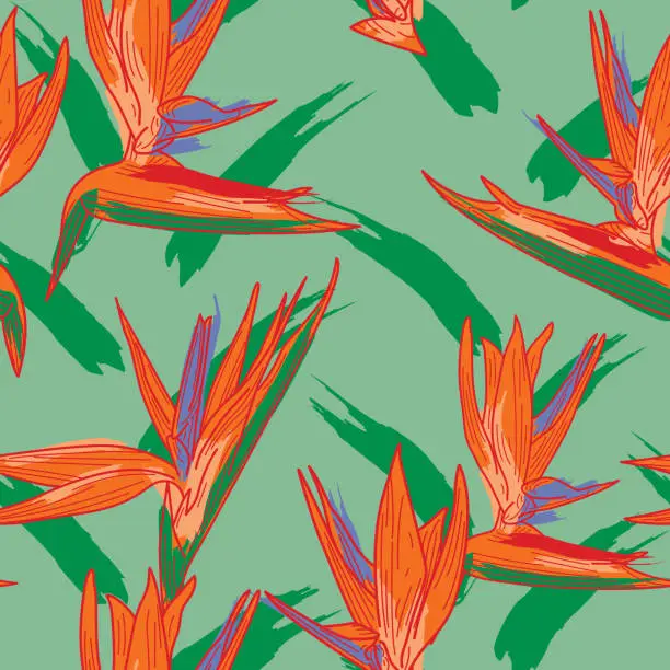 Vector illustration of Tropical Bird of Paradise Seamless Floral Pattern Background