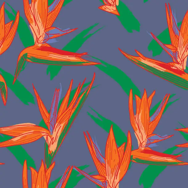 Vector illustration of Tropical Bird of Paradise Seamless Floral Pattern Background