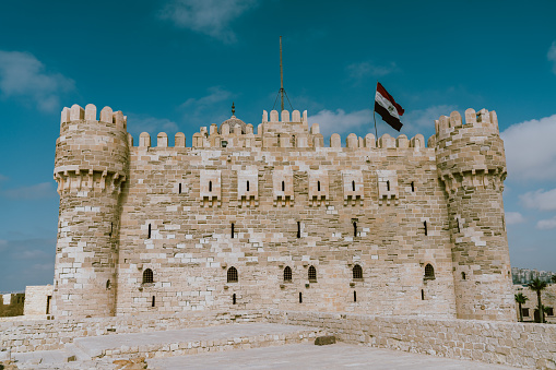 The Citadel of Qaitbay, the most popular place of visit in Alexandria, Egypt, beautiful sunny view.