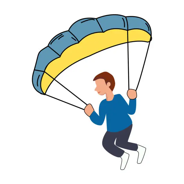 Vector illustration of A man jumping from parachute.  Extreme Sport Cartoon