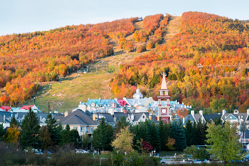 Mont Tremblant and village in Autumn, Quebec, Canada.