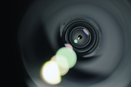 Close-up inside of camera lens,Camera shot in studio