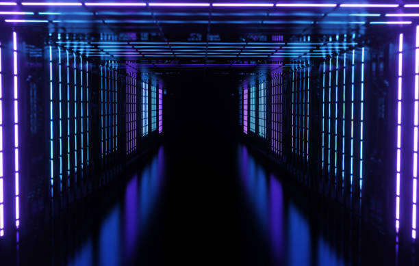 istock Glowing Techno Corridor Futuristic 3D Render with Abstract Design-High-Tech, Cyber and Neon Elements 1526979436