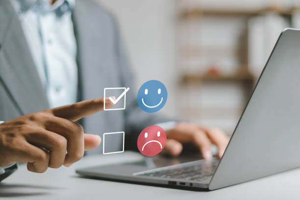 Customer satisfaction survey concept, user rate the service experience on online website.
