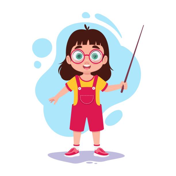 ilustrações, clipart, desenhos animados e ícones de menina com um ponteiro na mão. ilustração vetorial - skill child mathematics physics