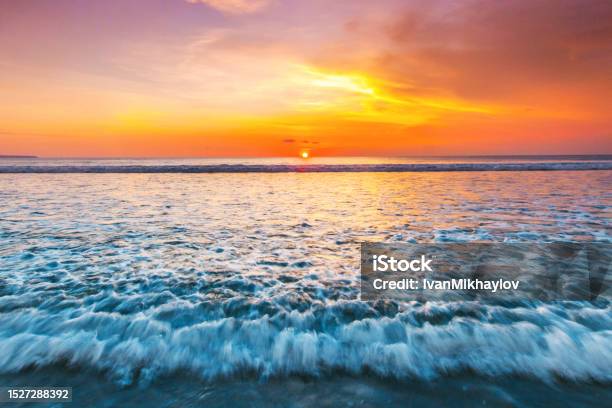 Sunset Over Sea On Bali Stock Photo - Download Image Now - Backgrounds, Bali, Beach