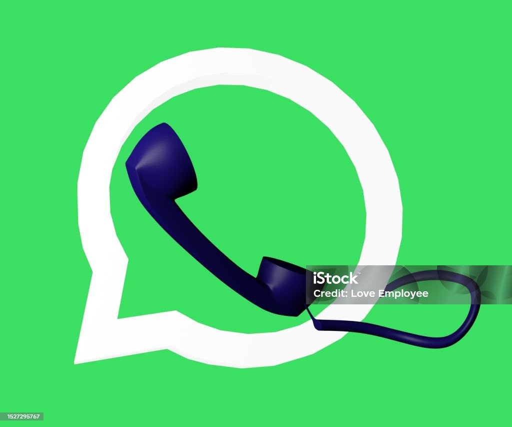 Whatsapp inspired logo contain telephone and white bubble Whatsapp inspired logo contain telephone and white bubble 3d rendering in the green background Message Stock Photo
