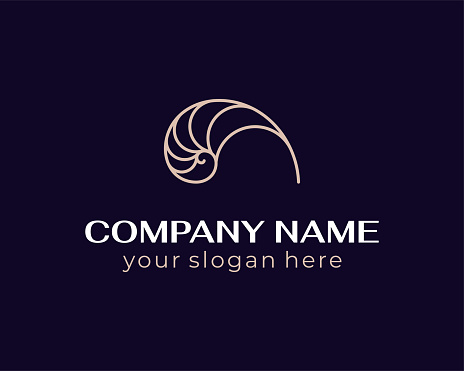 Shell logo. Modern seashell, naulilus. Elegant linear logo. Template to create a unique luxury design, logo