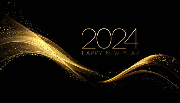 illustrations, cliparts, dessins animés et icônes de 2024 nouvel an abstrait couleur brillante or vague élément de conception - voeux 2024