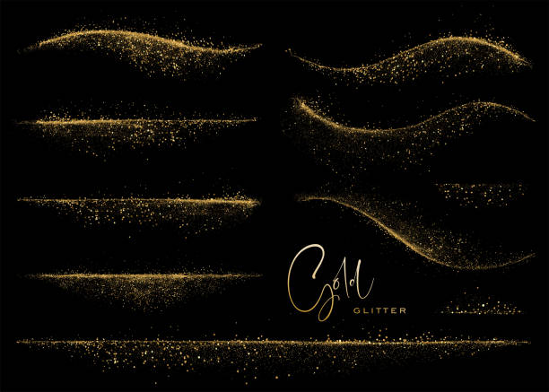 Set of Abstract shiny gold glitter design element. For New Year, Merry Christmas greeting card design Set of Abstract shiny Gold Glitter design element. For New Year, Merry Christmas, Birthday and Wedding greeting card and invitation design glowing stock illustrations