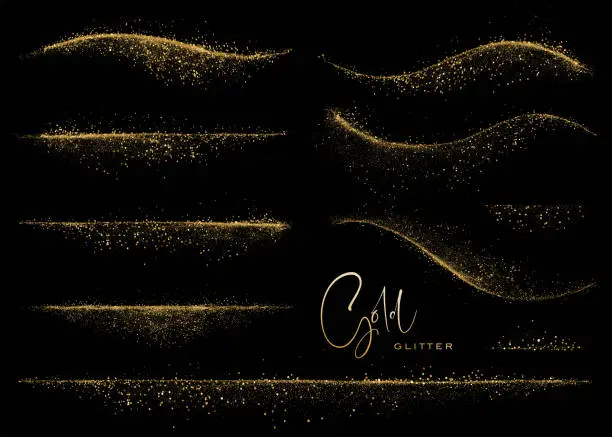 Vector illustration of Set of Abstract shiny gold glitter design element. For New Year, Merry Christmas greeting card design