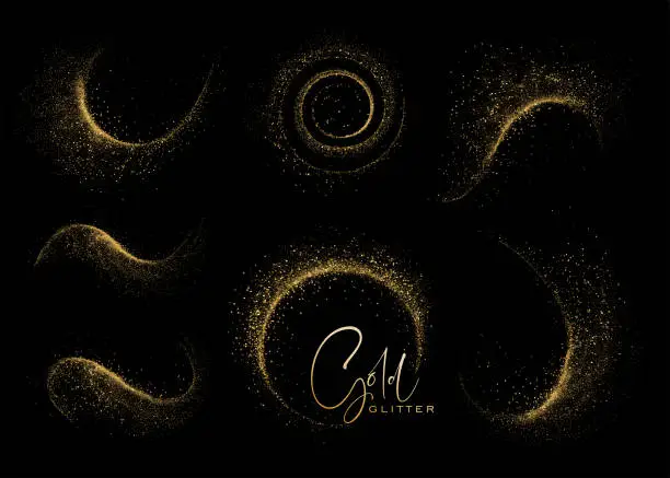 Vector illustration of Set of Abstract shiny gold glitter design element. For New Year, Merry Christmas greeting card design