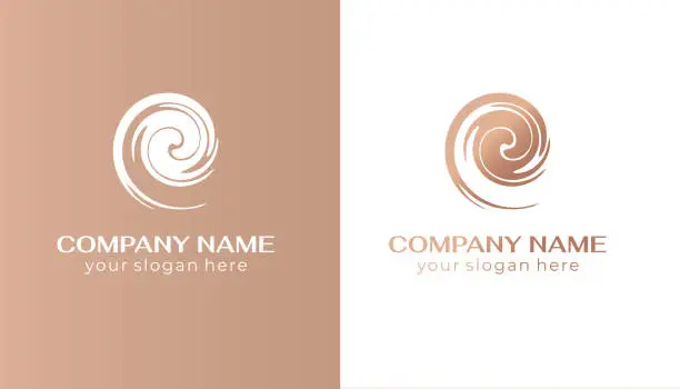 Vector illustration of Round spiral logo. Swirling elegant waves of fabric. Template for creating a unique luxury design, logo, fashion, studio, boutique, spa center. Vector