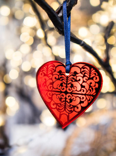 istock Red Heart Shaped Hanging Christmas Tree Decoration 1527360396