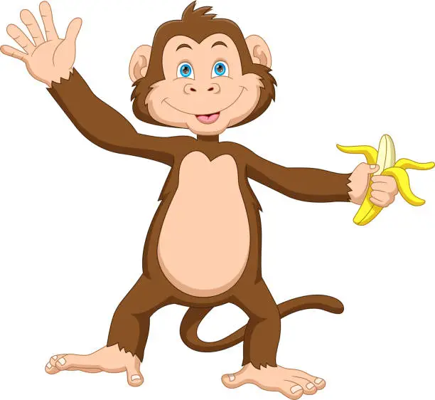 Vector illustration of cartoon cute monkey holding banana