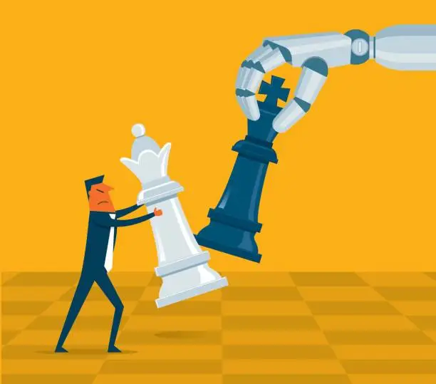 Vector illustration of Artificial Intelligence Chess - winning