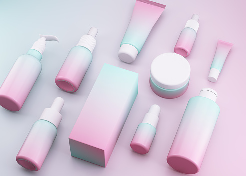 Cosmetic set mockup isolated on pink cream background