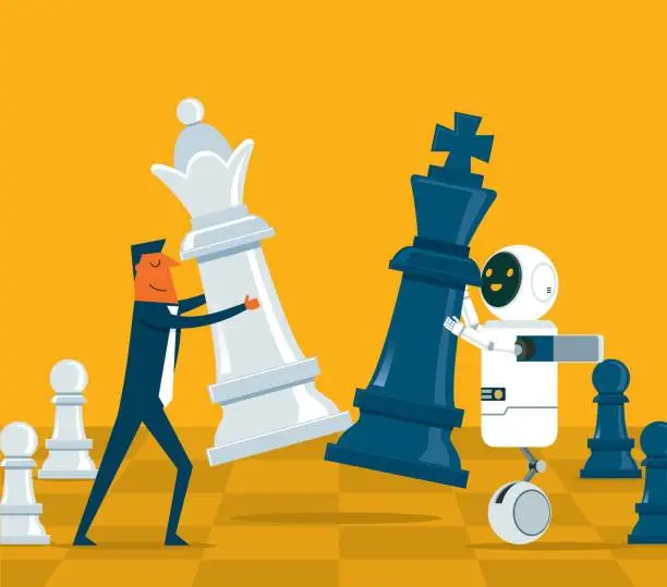 Vector illustration of Artificial Intelligence Chess - Businessman