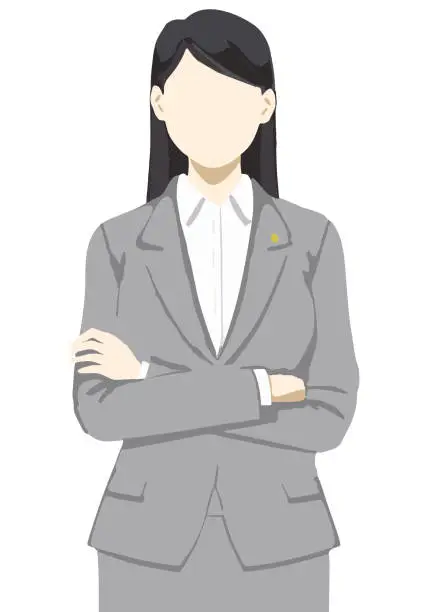 Vector illustration of a woman lawyer with her arms crossed stylish flat illustration, no face