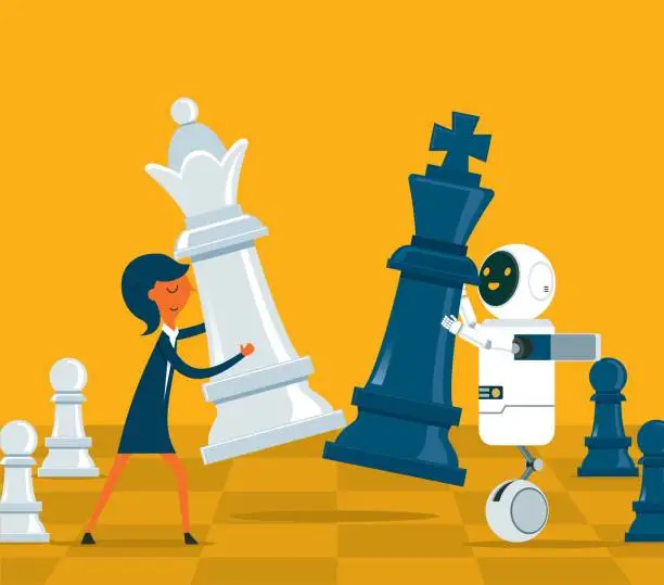 Vector illustration of Artificial Intelligence Chess - Businesswoman