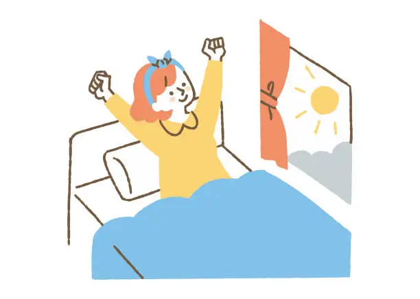 Vector illustration of A woman who woke up comfortably_color