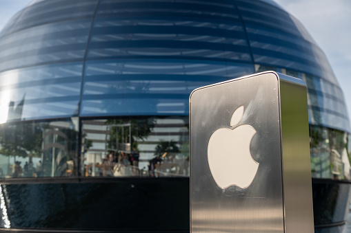 Singapore - 20 October 2022: Apple Marina Bay Sands. The World's First Floating Apple Store, designed by Foster + Partners