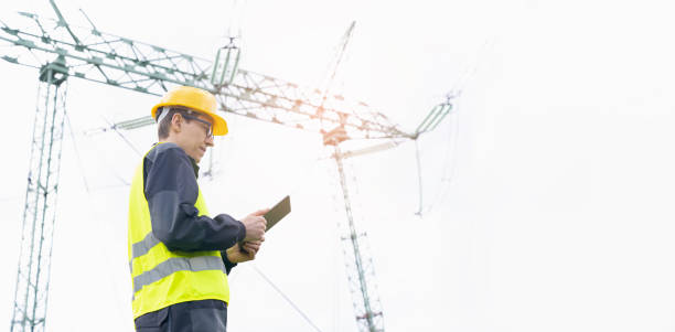 istock Engineer on a background of power line tower 1527500639