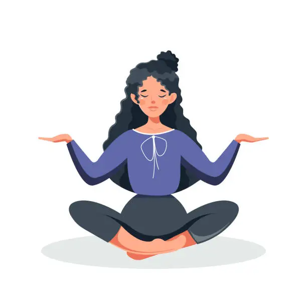 Vector illustration of A brunette girl meditates in the lotus position