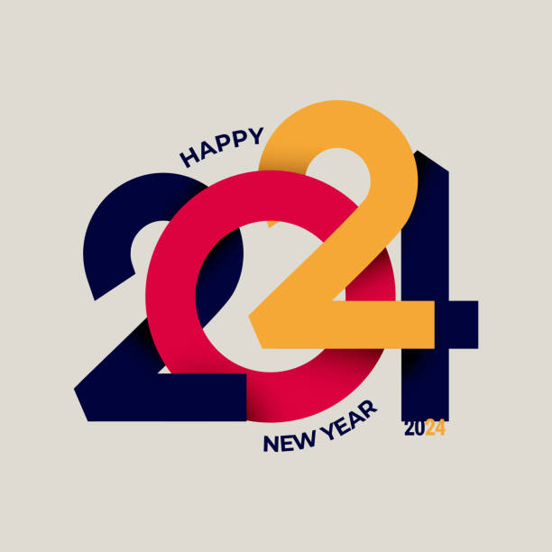 Happy New Year 2024 typography design poster with flat style. Year 2024 number design with new style with colorful. Latest style 2024 year trend design. Calendar, flyer, banner, media post template. vector art illustration