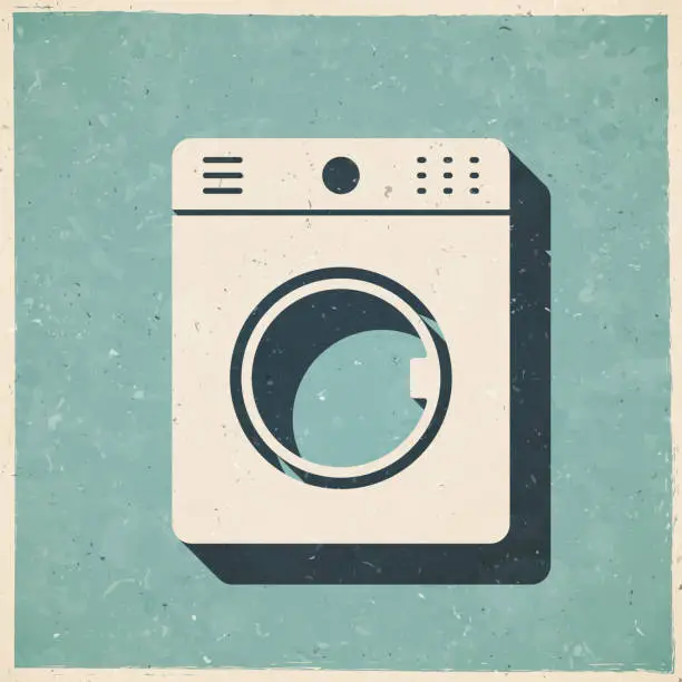 Vector illustration of Washing machine. Icon in retro vintage style - Old textured paper