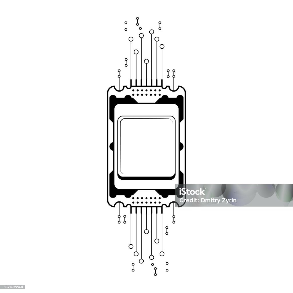 Abstract Black Simple Line Cpu Computer Technology Doodle Outline ...
