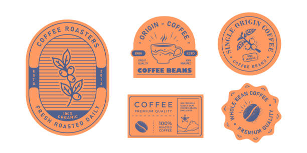 verpackungsdesign vintage-etikettenschablone kaffee. - coffee labels stock-grafiken, -clipart, -cartoons und -symbole