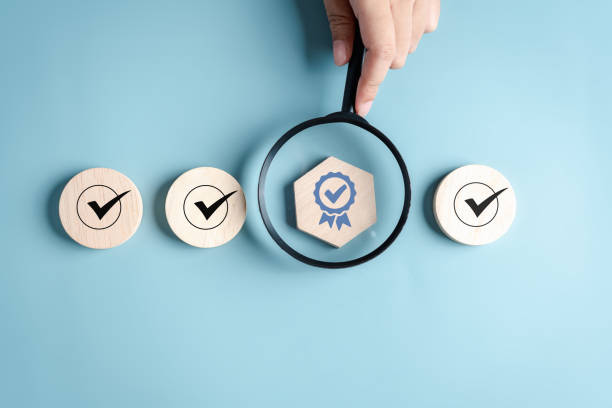 istock Checklist Steps Quality Guarantee with Quality Assurance improvement. Standardization, certification. Compliance to regulations service and standards. 1527661211